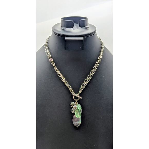 Lia Sophia Toggle Front Double Strand Silver Tone 'Pistachio' Cluster Necklace - Picture 1 of 5